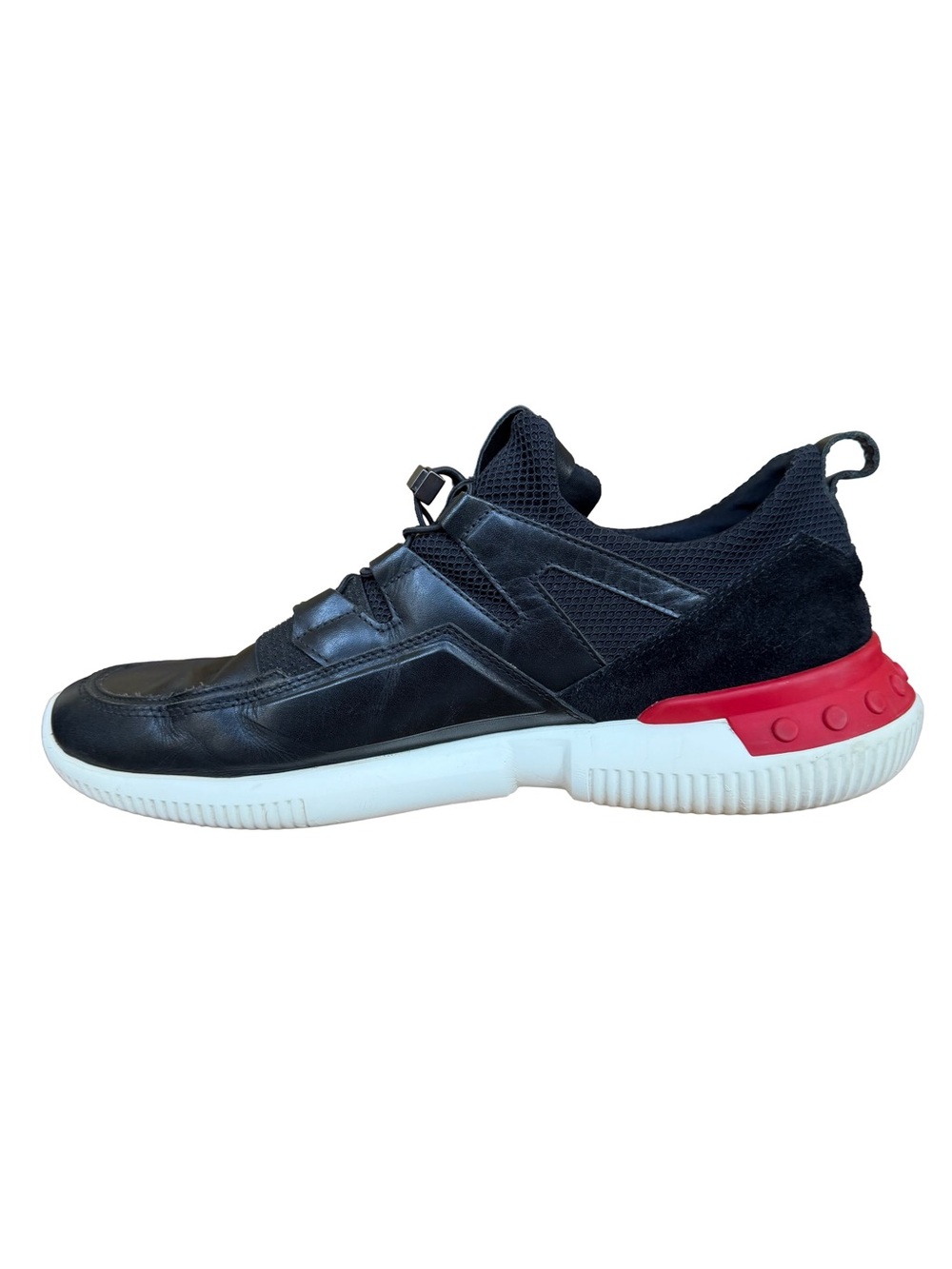 Tod’s No Code Black Leather Mesh Sneakers Red Heel Men’s US 10.5 UK 9 - Picture 4 of 14